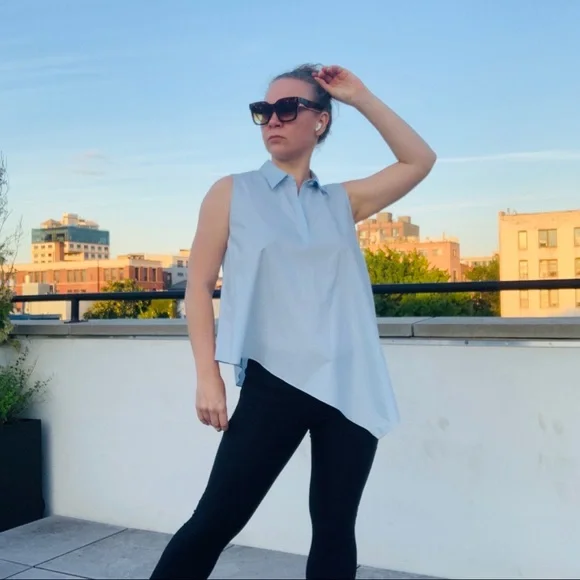 🚢 NWT BECKEN High-Low Sleeveless Blue Blouse - Picture 5 of 16